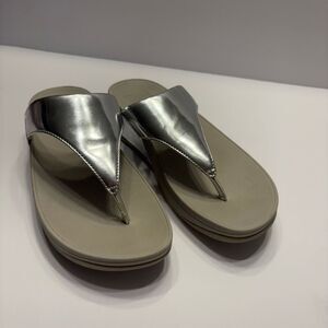 Fitflop Women's Lulu Thong Sandals Shimmer Metallic Silver Size 7